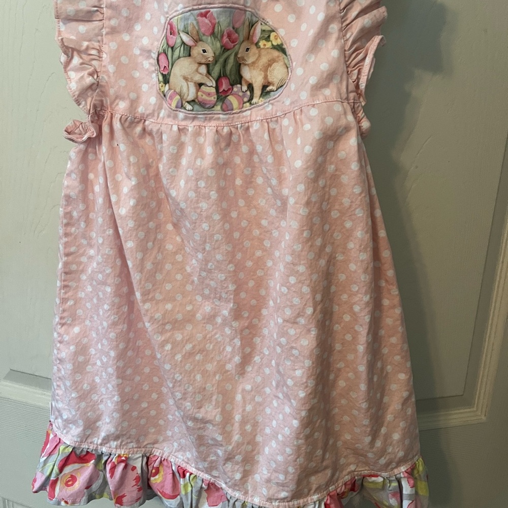 Pink Polka Dot Kids Dress with Bunny Design